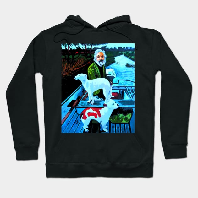 old man on boat with dogs Hoodie by oryan80